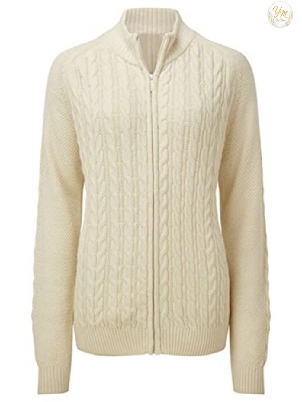 Zip Front Cable Knit Cardigan Long Sleeve Loose Fit